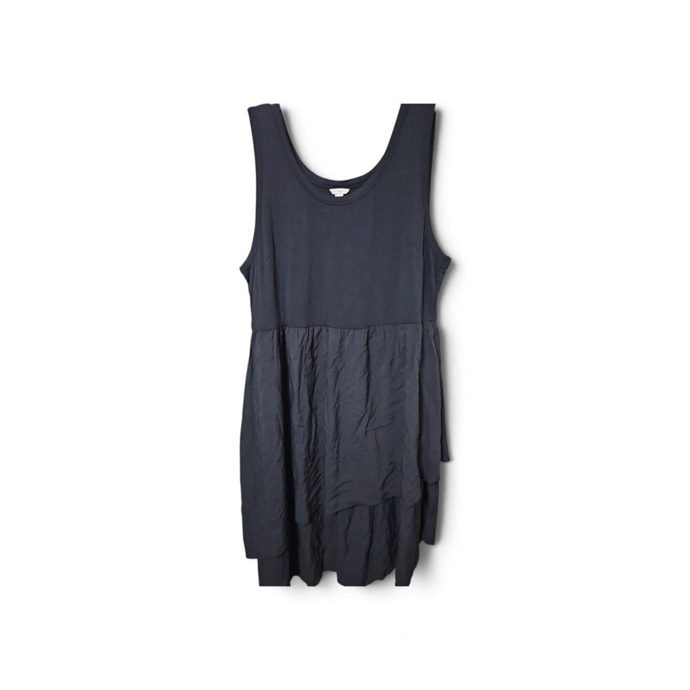 CATO Black Sleeveless Mixed Media Tiered Asymmetrical Hem Dress L  0591
